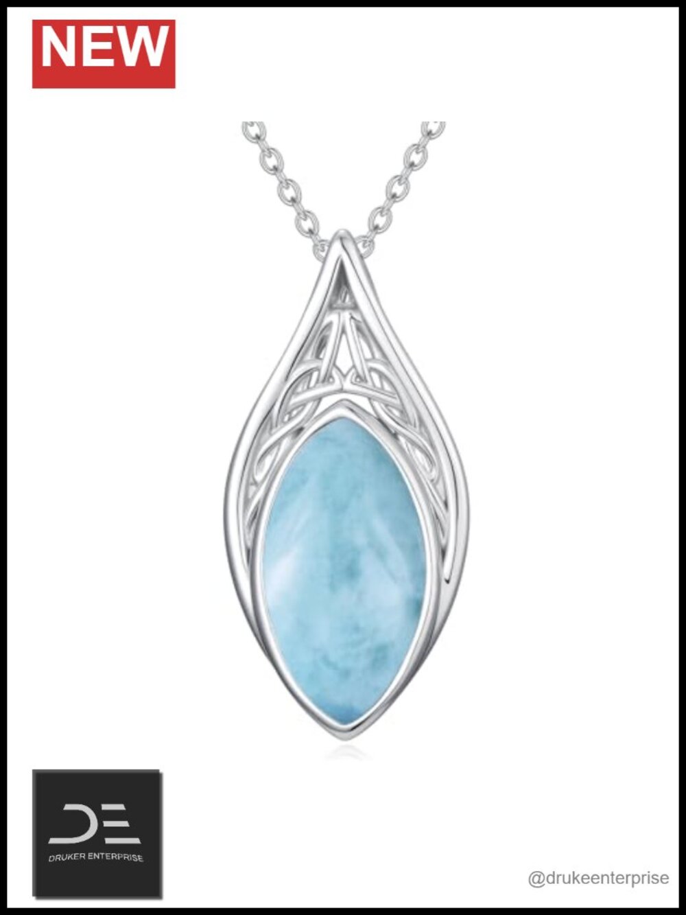 Celtic Teardrop Pendant Necklace 18k-White-Gold Plated Gemstone Fine Jewelry